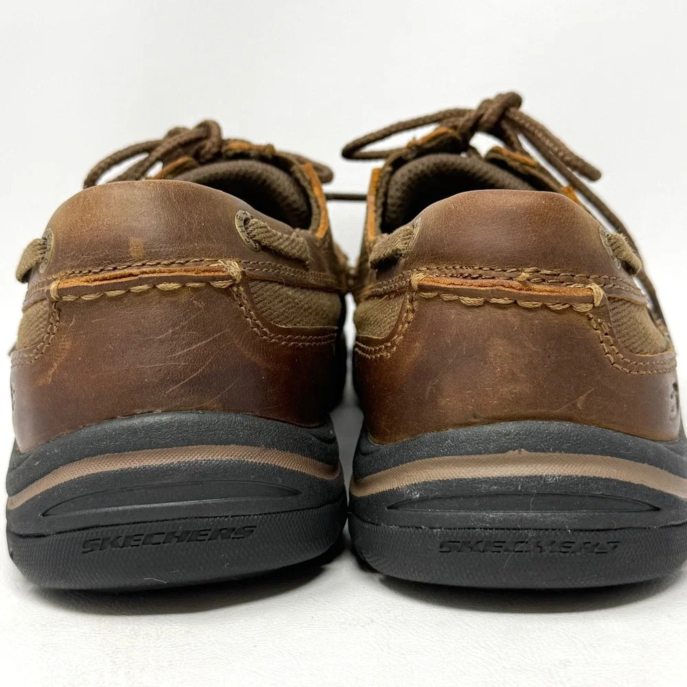 Skechers Gembel Relaxed Fit 64114 Mens Brown Leather Boat Deck Shoe‎ 8.5 Preppy